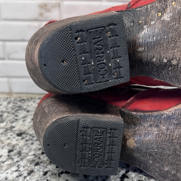 Women's Red Leather Western Ankle Booties - Stylish Embossed Design - Picture 15 of 16